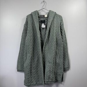 The Irish Store Sweater Womens Medium Green Merino Wool Hooded Cardigan Ireland